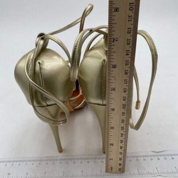 FSJ Gold D'orsay Cross Strappy High Heels Point Toe Sexy Lace Up Dance Pumps - Picture 4 of 7